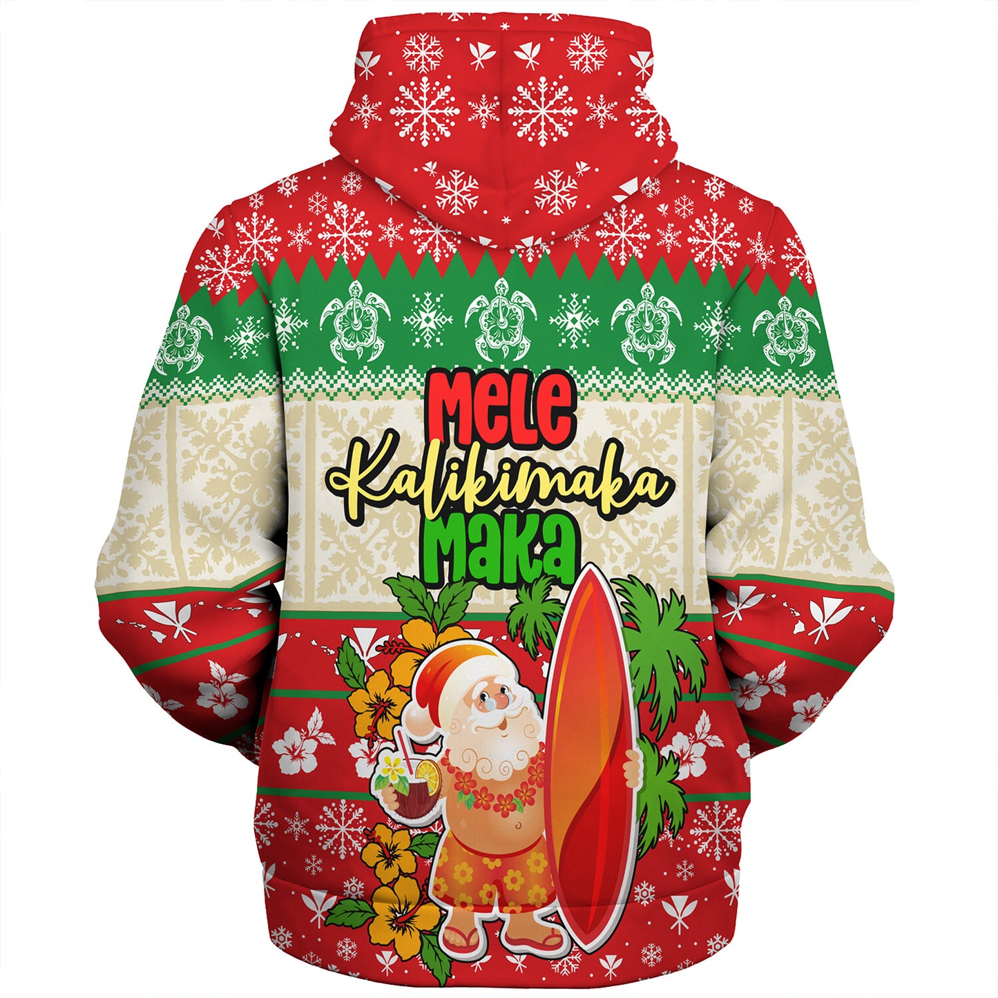 Hawaii Sherpa Hoodie Christmas Santa Claus Surfing Kanaka Maoli Pattern