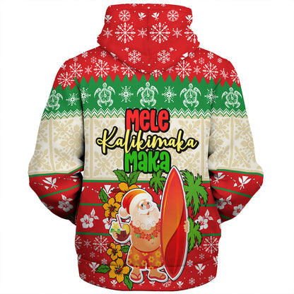 Hawaii Sherpa Hoodie Christmas Santa Claus Surfing Kanaka Maoli Pattern