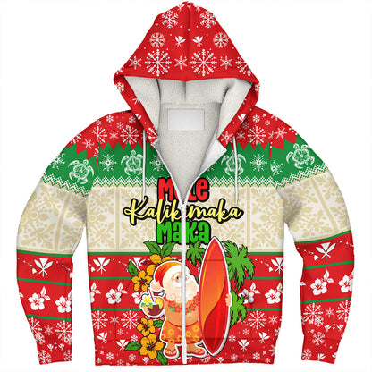 Hawaii Sherpa Hoodie Christmas Santa Claus Surfing Kanaka Maoli Pattern