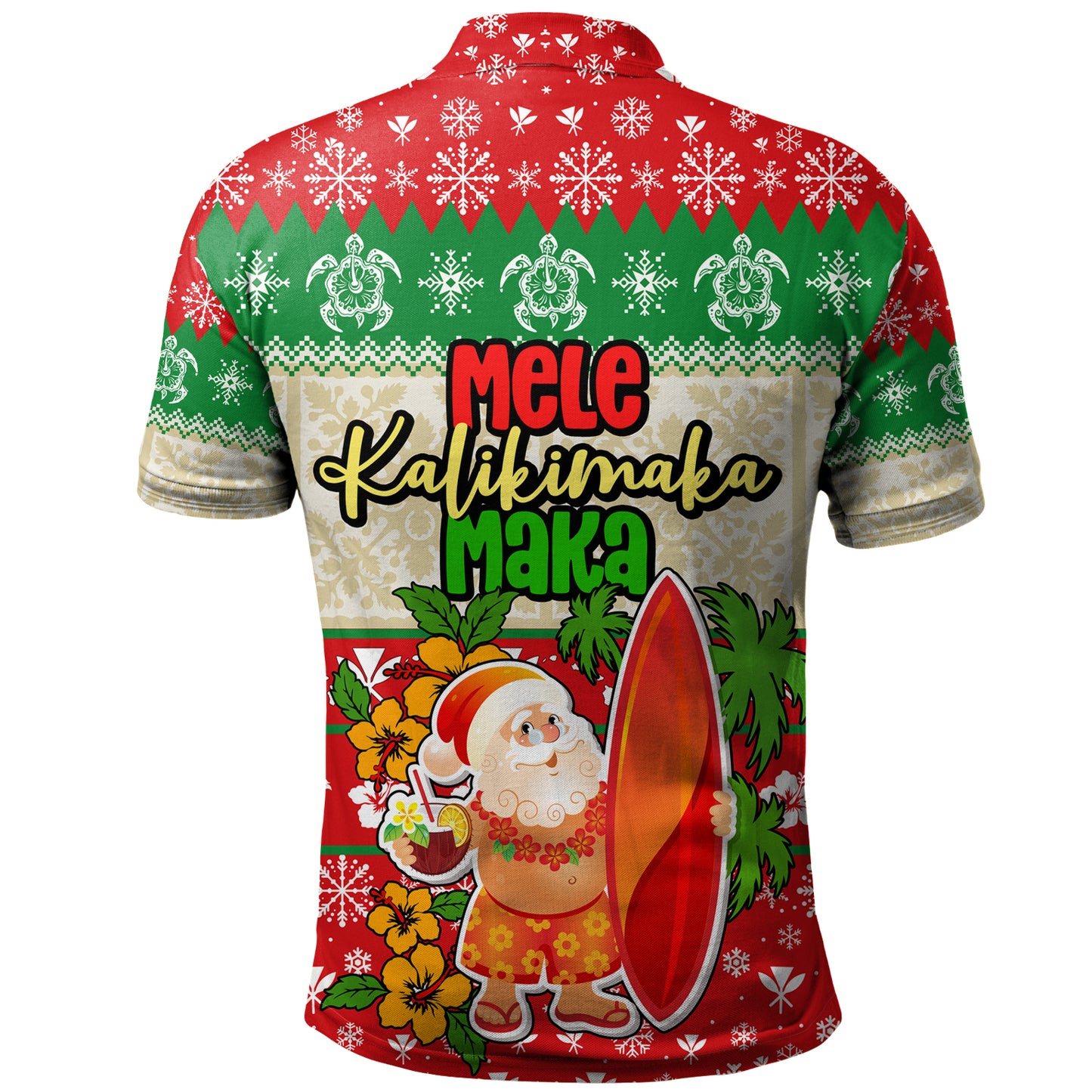 Hawaii Polo Shirt Christmas Santa Claus Surfing Kanaka Maoli Pattern