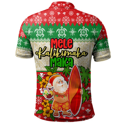 Hawaii Polo Shirt Christmas Santa Claus Surfing Kanaka Maoli Pattern