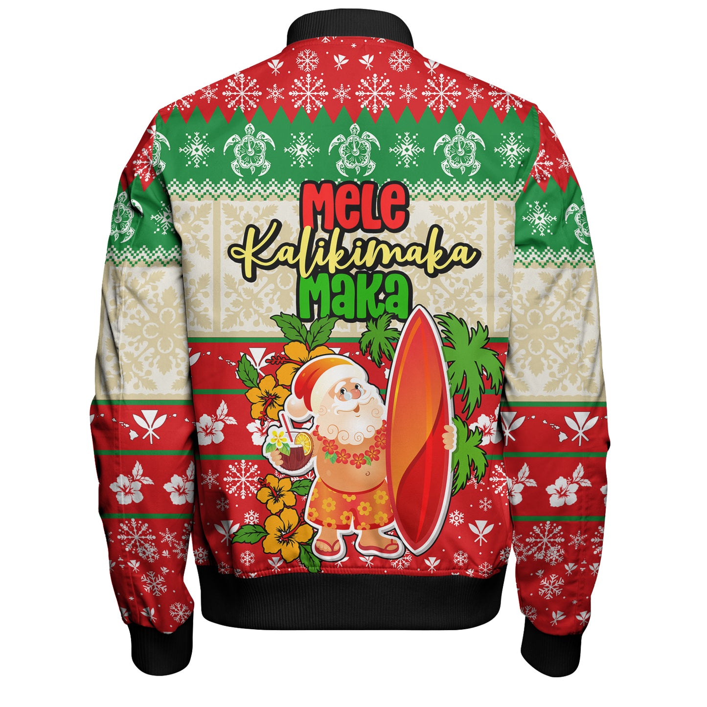 Hawaii Bomber Jacket Christmas Santa Claus Surfing Kanaka Maoli Pattern