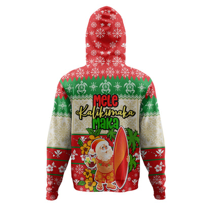Hawaii Hoodie Christmas Santa Claus Surfing Kanaka Maoli Pattern