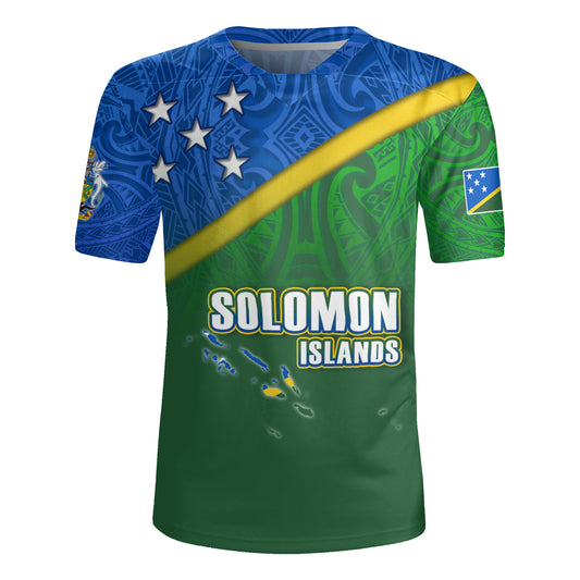 Solomon Islands Flag Color With Traditional Patterns Men's All Over Printing Rugby Jersey
