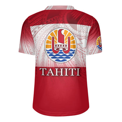 Tahiti Flag Color With Traditional Patterns Men's All Over Printing Rugby Jersey