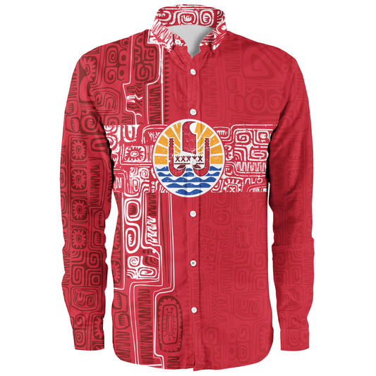 French Polynesia Long Sleeve Shirt Tribal Pattern Tahiti Vintage Style