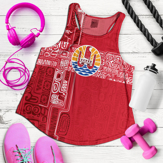 French Polynesia Women Tank Tribal Pattern Tahiti Vintage Style