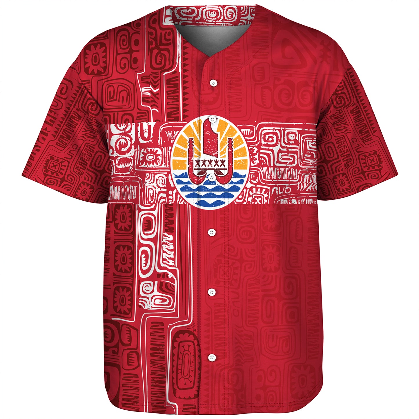 French Polynesia Baseball Shirt Tribal Pattern Tahiti Vintage Style