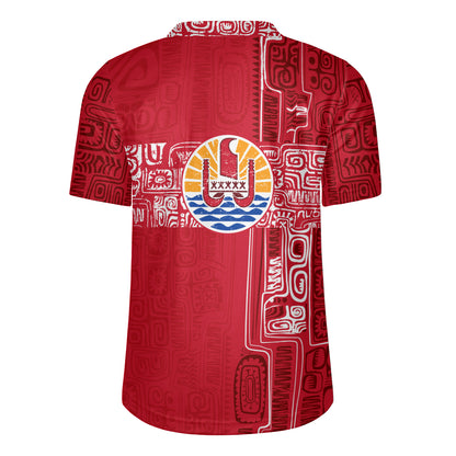 French Polynesia Rugby Jersey Tribal Pattern Tahiti Vintage Style