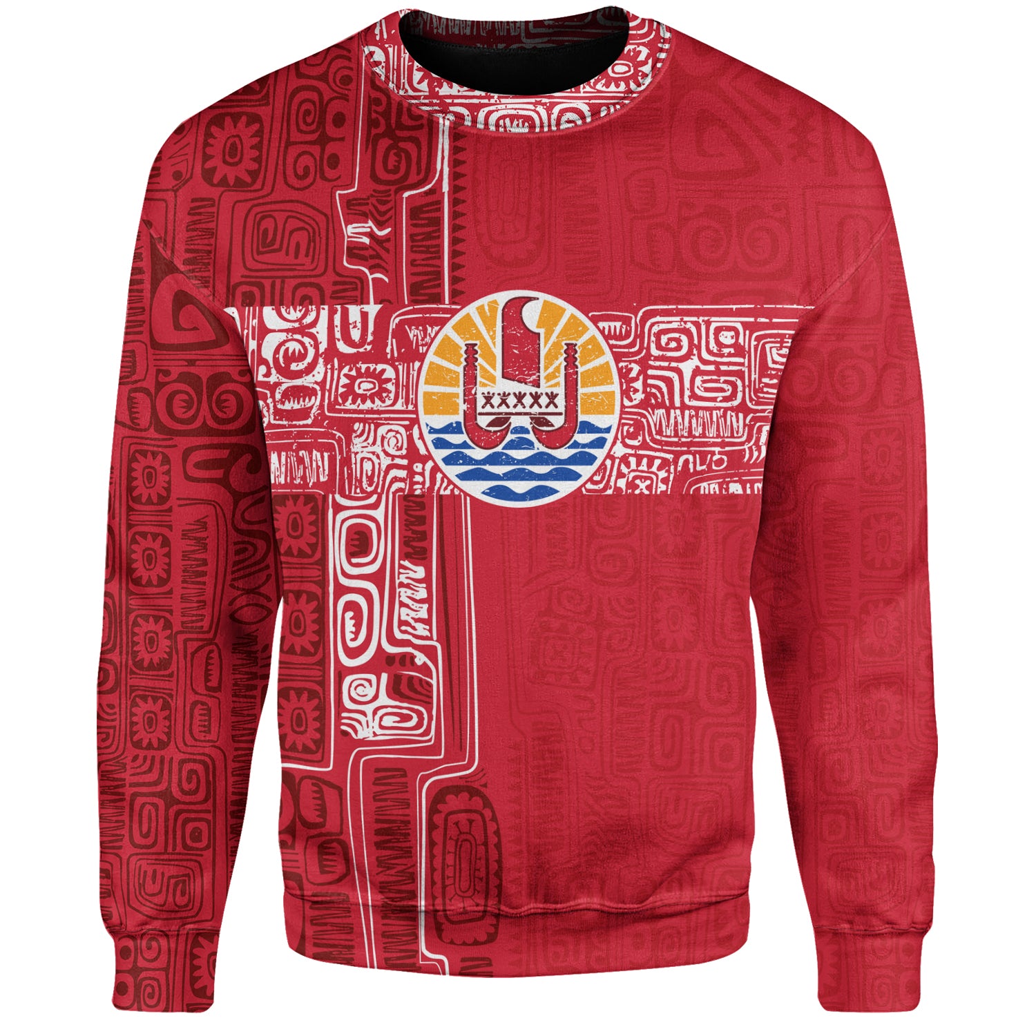 French Polynesia Sweatshirt Tribal Pattern Tahiti Vintage Style