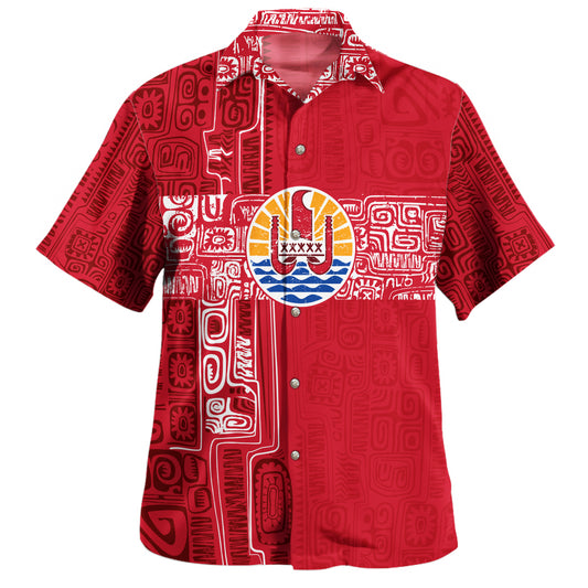 French Polynesia Hawaiian Shirt Tribal Pattern Tahiti Vintage Style