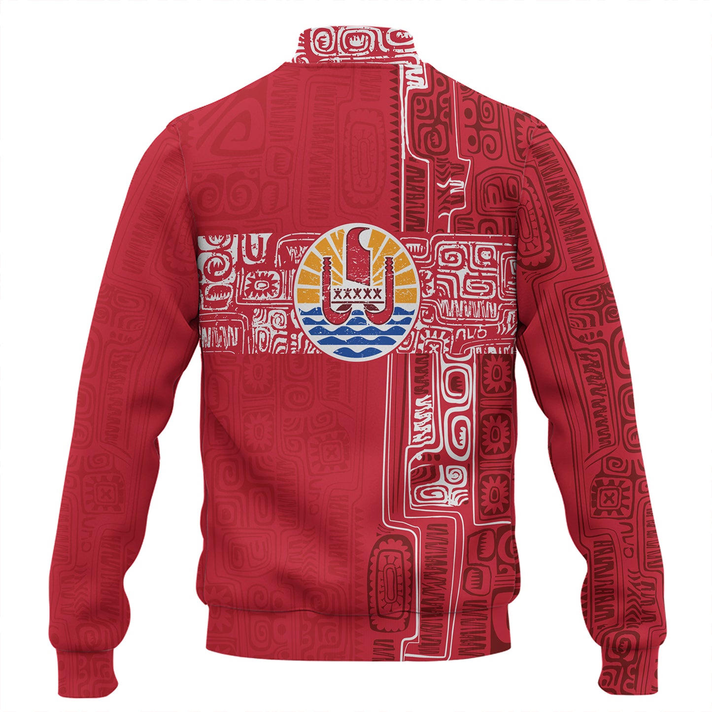 French Polynesia Baseball Jacket Tribal Pattern Tahiti Vintage Style