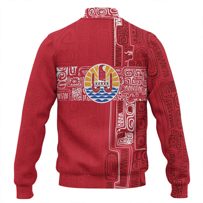 French Polynesia Baseball Jacket Tribal Pattern Tahiti Vintage Style