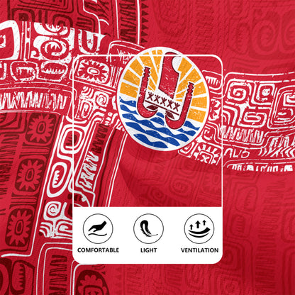 French Polynesia Rugby Jersey Tribal Pattern Tahiti Vintage Style