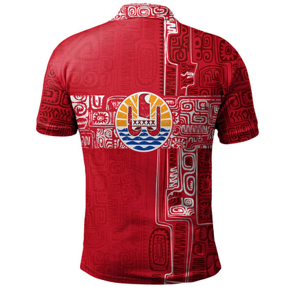 French Polynesia Polo Shirt Tribal Pattern Tahiti Vintage Style