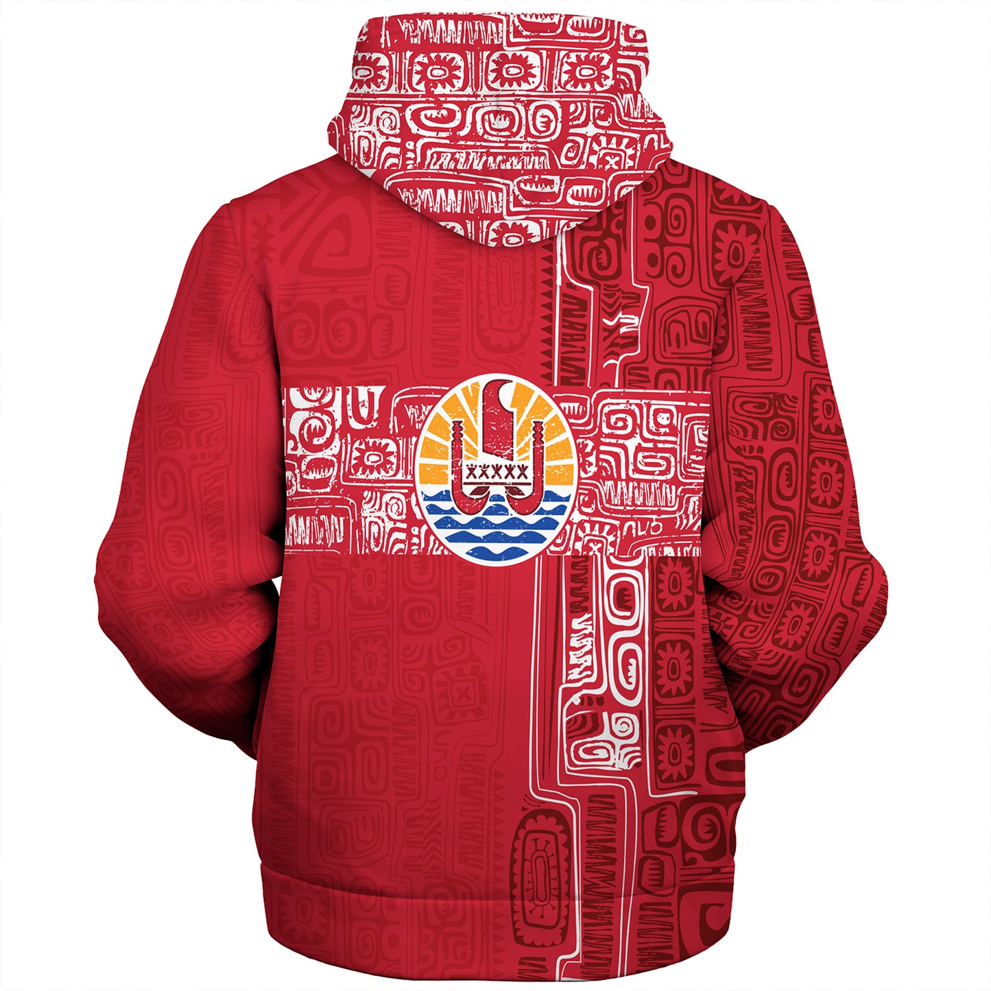 French Polynesia Sherpa Hoodie Tribal Pattern Tahiti Vintage Style