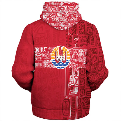 French Polynesia Sherpa Hoodie Tribal Pattern Tahiti Vintage Style