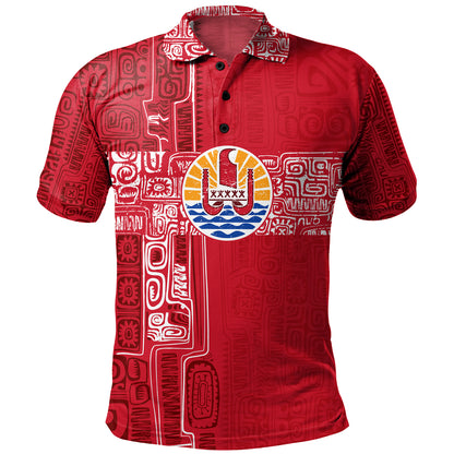 French Polynesia Polo Shirt Tribal Pattern Tahiti Vintage Style