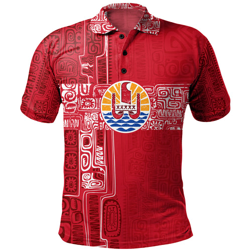 French Polynesia Polo Shirt Tribal Pattern Tahiti Vintage Style