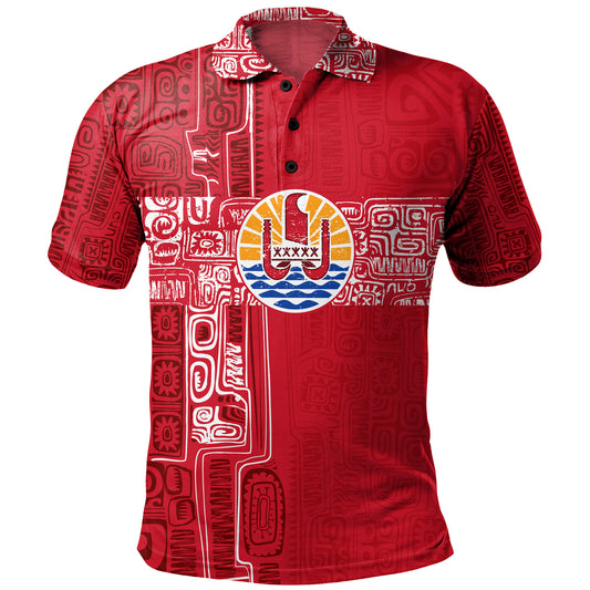 French Polynesia Polo Shirt Tribal Pattern Tahiti Vintage Style