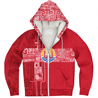 French Polynesia Sherpa Hoodie Tribal Pattern Tahiti Vintage Style
