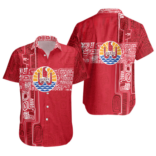 French Polynesia Short Sleeve Shirt Tribal Pattern Tahiti Vintage Style