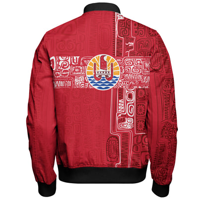 French Polynesia Bomber Jacket Tribal Pattern Tahiti Vintage Style