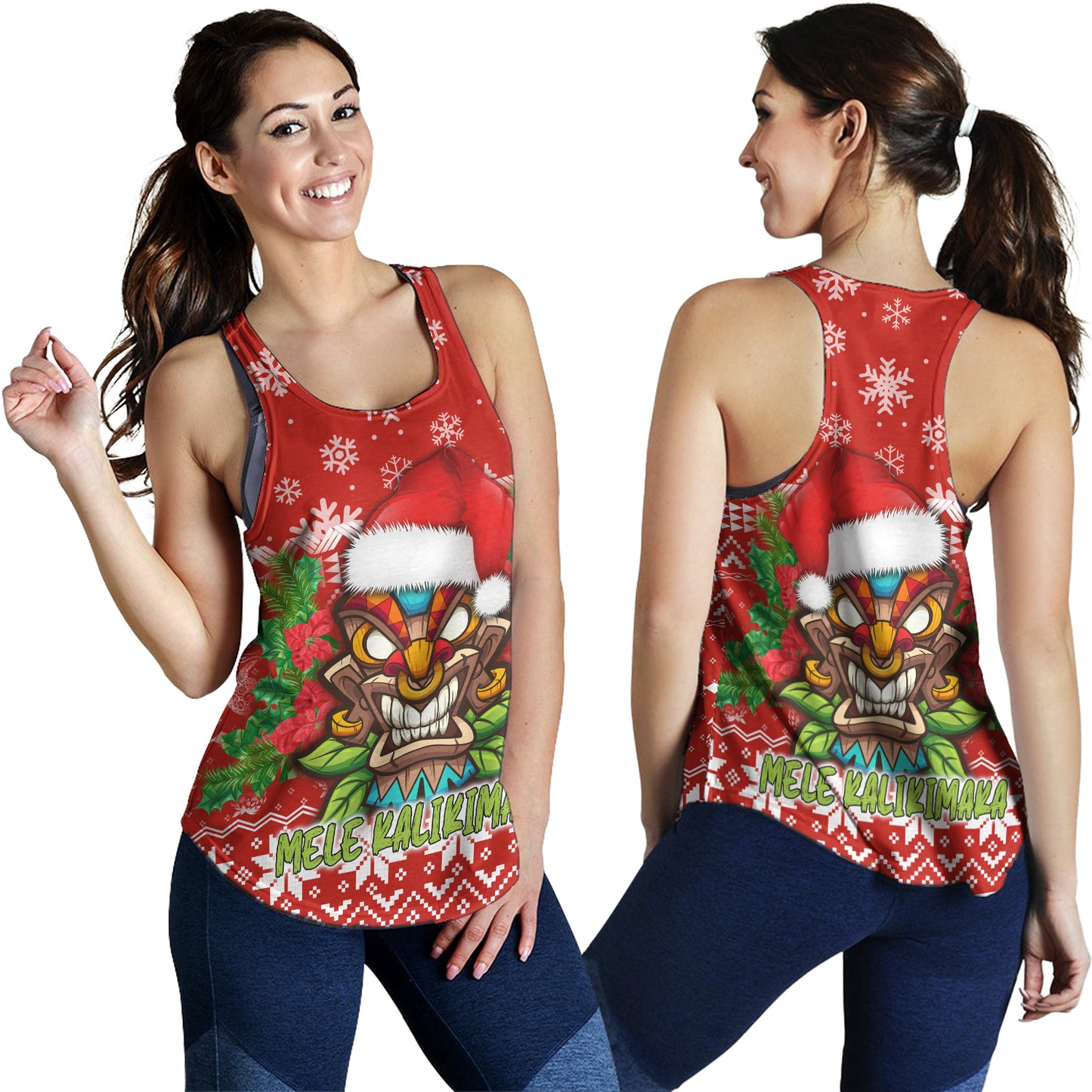 Hawaii Women Tank Christmas Tiki Polynesian Pattern