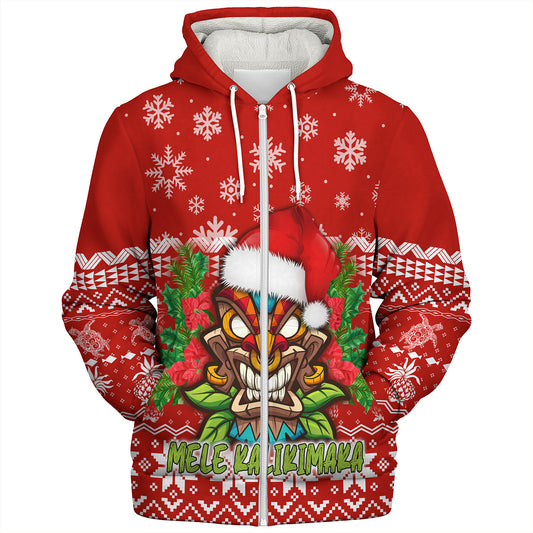 Hawaii Sherpa Hoodie Christmas Tiki Polynesian Pattern