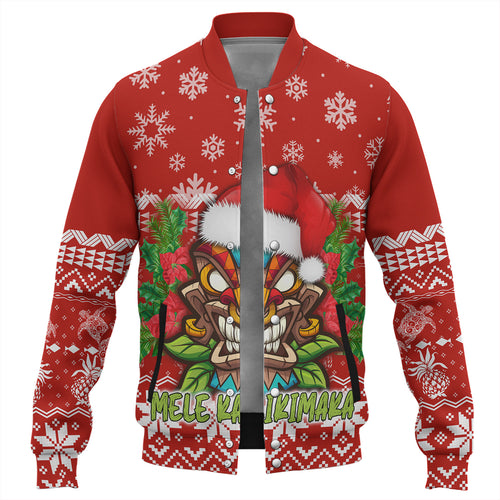 Hawaii Baseball Jacket Christmas Tiki Polynesian Pattern