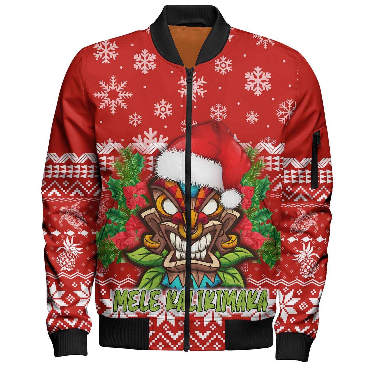 Hawaii Bomber Jacket Christmas Tiki Polynesian Pattern