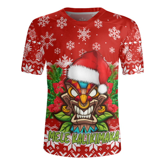 Hawaii Rugby Jersey Christmas Tiki Polynesian Pattern