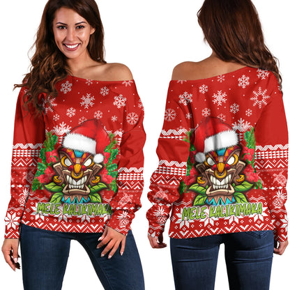 Hawaii Off Shoulder Sweatshirt Christmas Tiki Polynesian Pattern