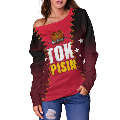 Papua New Guinea Off Shoulder Sweatshirt PNG Tokpisin Languge Polynesian