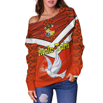 Tonga Off Shoulder Sweatshirt Tonga Tradition Patterns With Rugby Ball