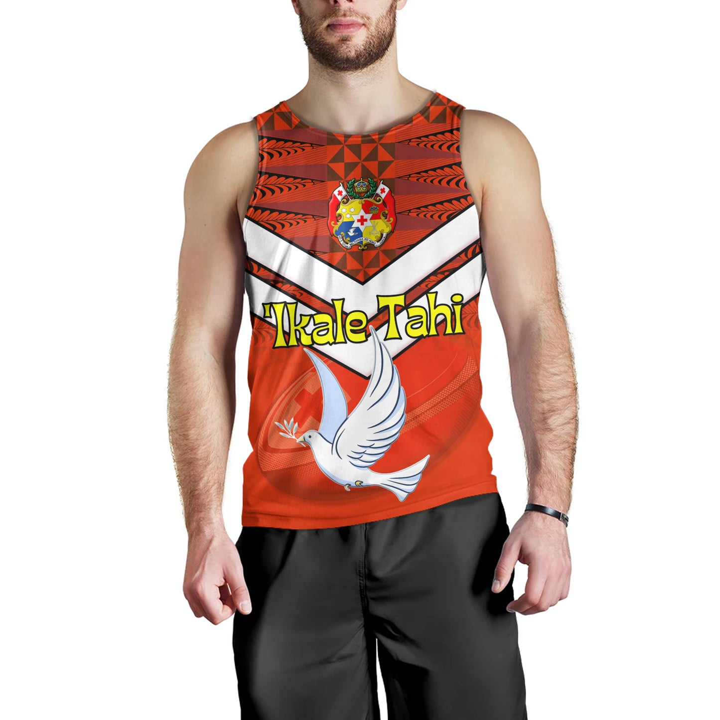 Tonga Tank Top Tonga Tradition Patterns With Rugby Ball