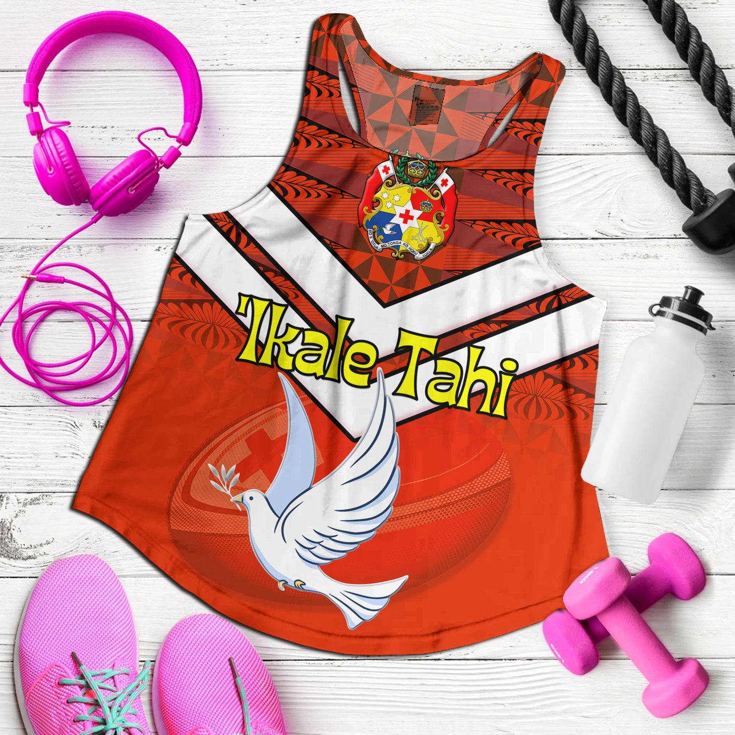 Tonga Women Tank Tonga Tradition Patterns With Rugby Ball