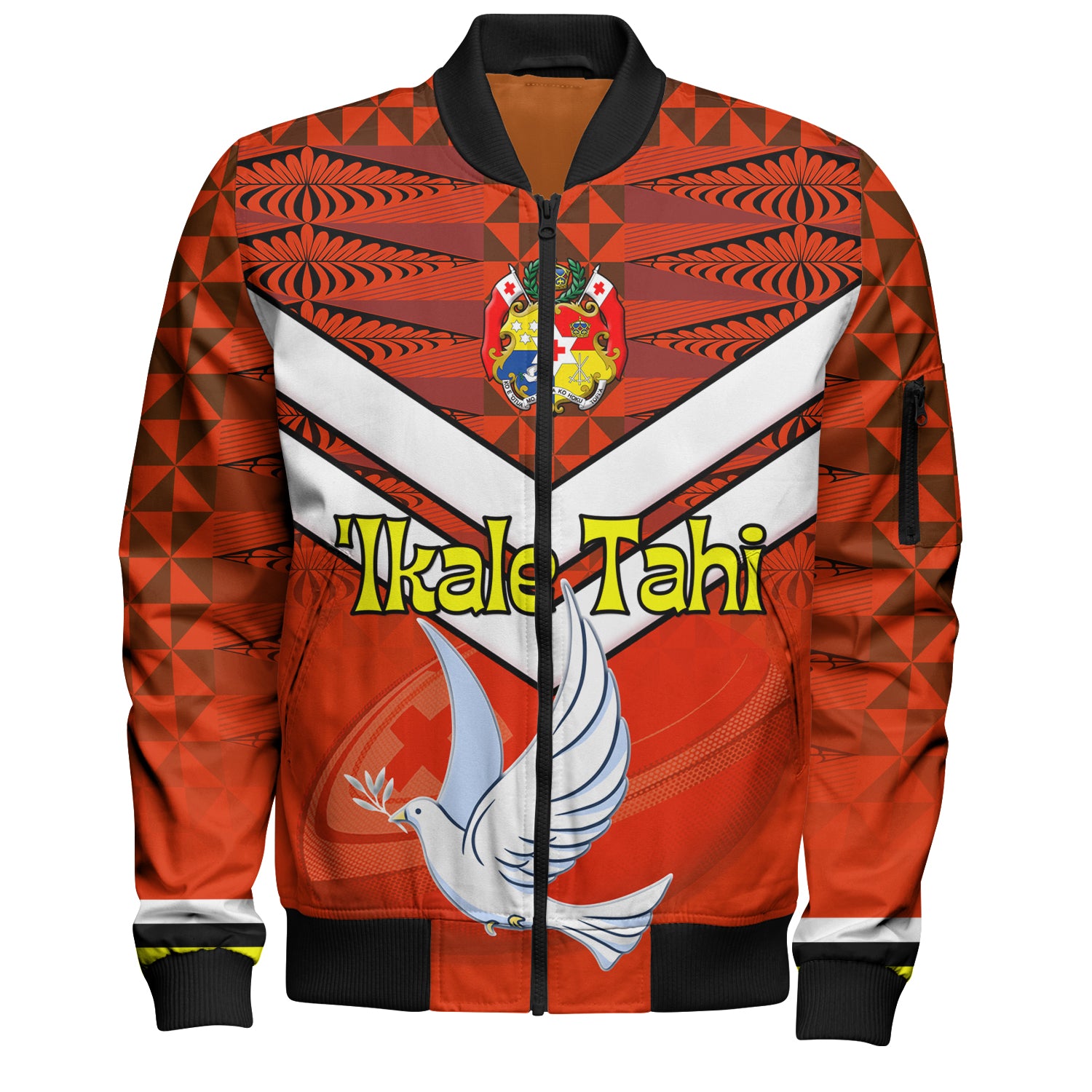 Tonga Bomber Jacket Tonga Tradition Patterns With Rugby Ball