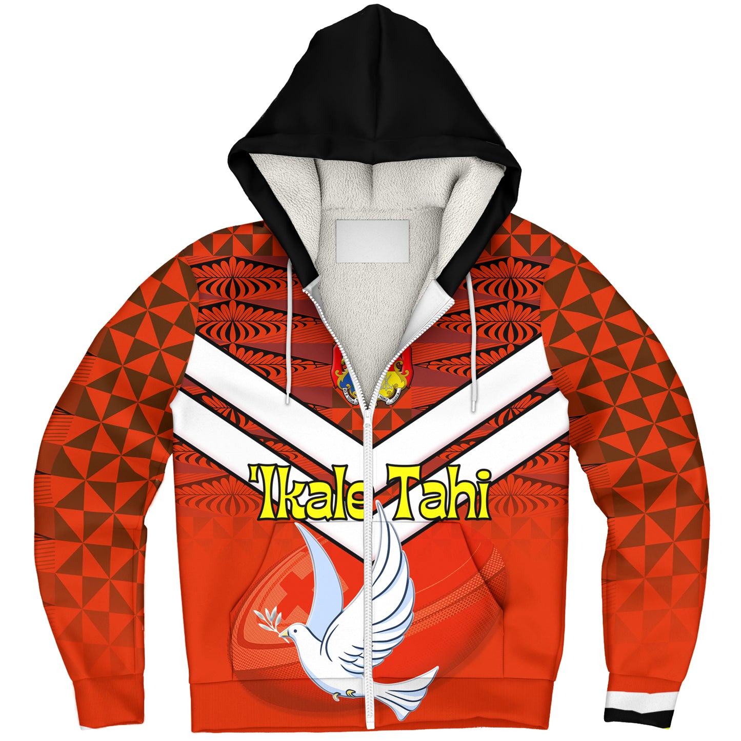 Tonga Sherpa Hoodie Tonga Tradition Patterns With Rugby Ball