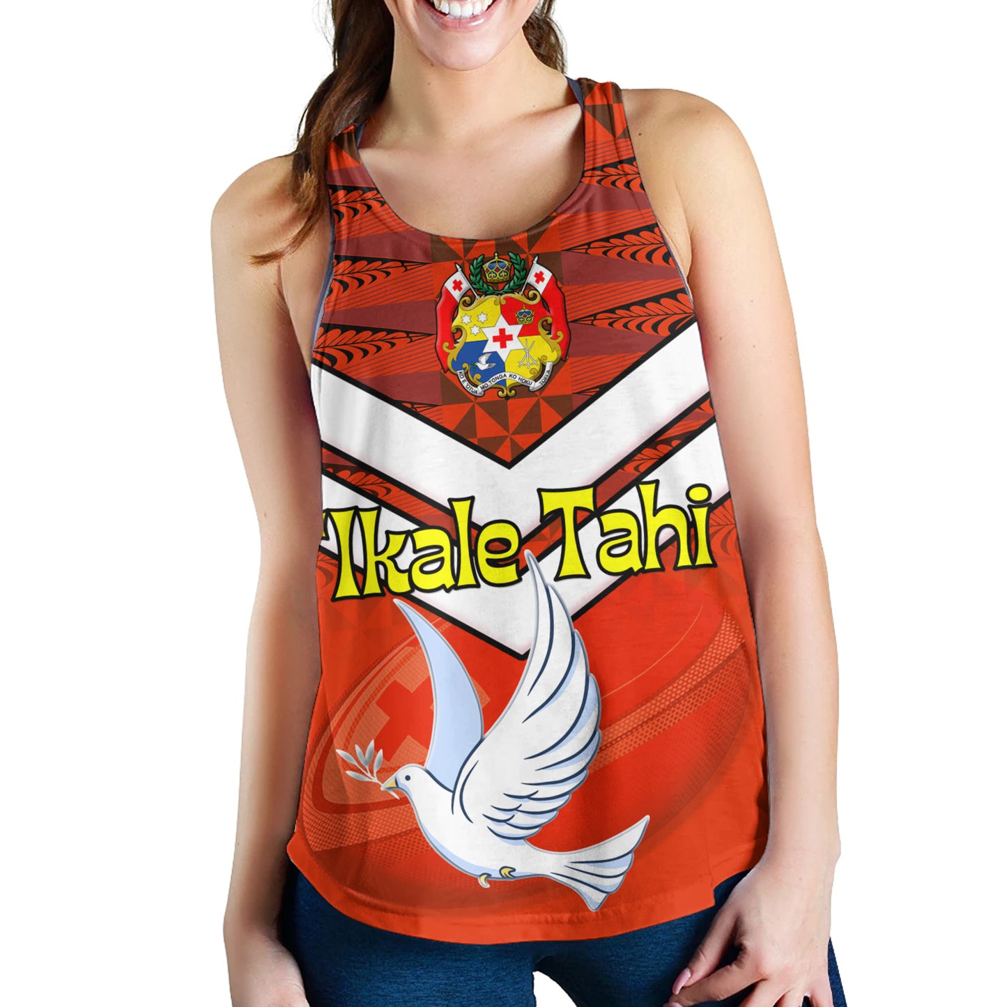 Tonga Women Tank Tonga Tradition Patterns With Rugby Ball