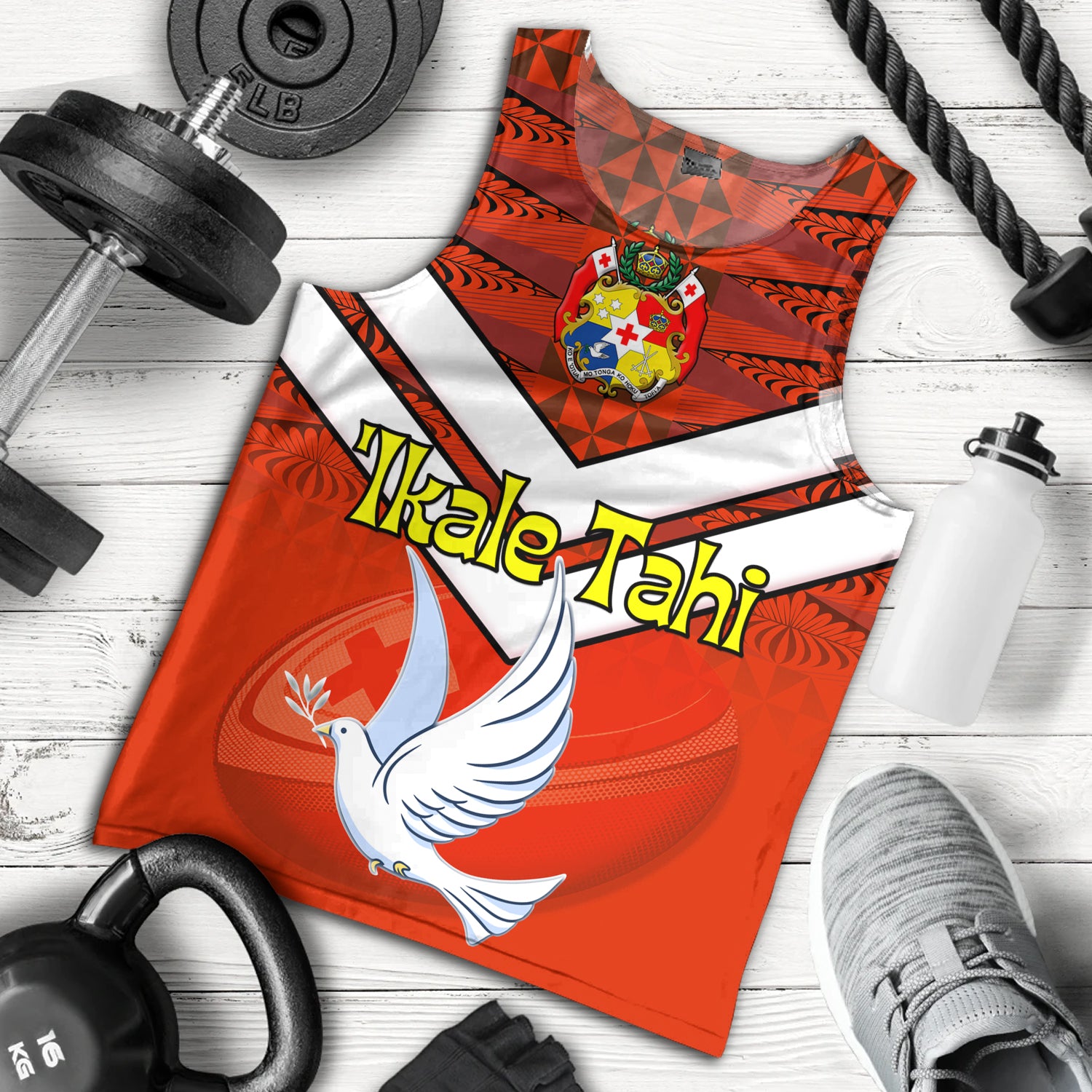 Tonga Tank Top Tonga Tradition Patterns With Rugby Ball