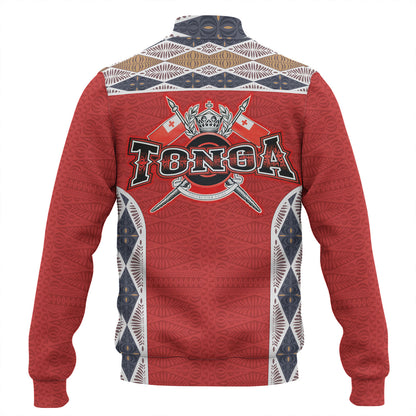 Tonga Baseball Jacket Tribal Pattern Coat Of Arms Of Tonga