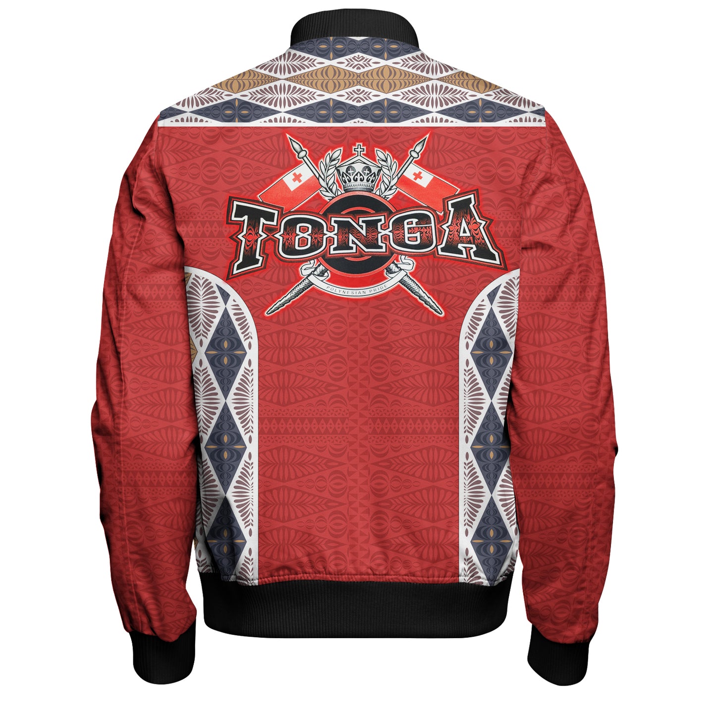 Tonga Bomber Jacket Tribal Pattern Coat Of Arms Of Tonga