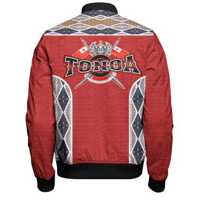 Tonga Bomber Jacket Tribal Pattern Coat Of Arms Of Tonga
