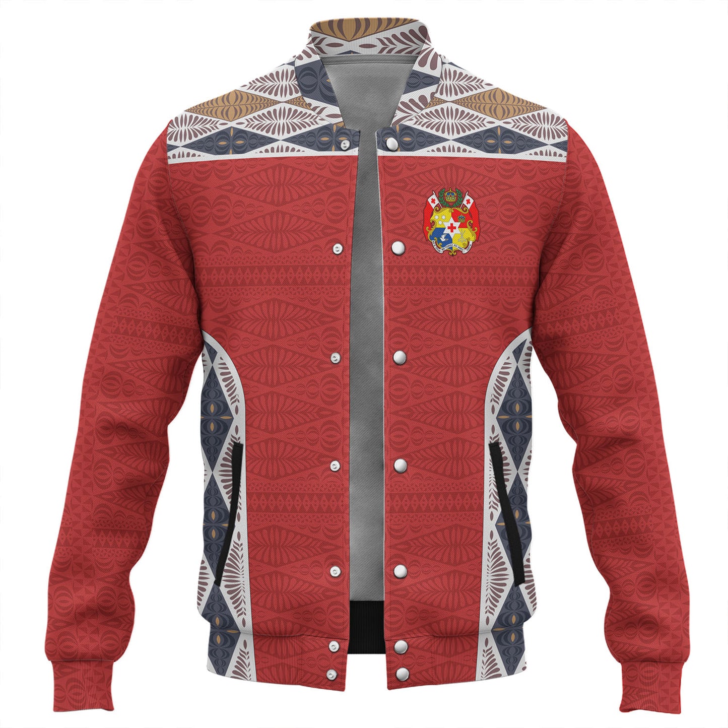 Tonga Baseball Jacket Tribal Pattern Coat Of Arms Of Tonga