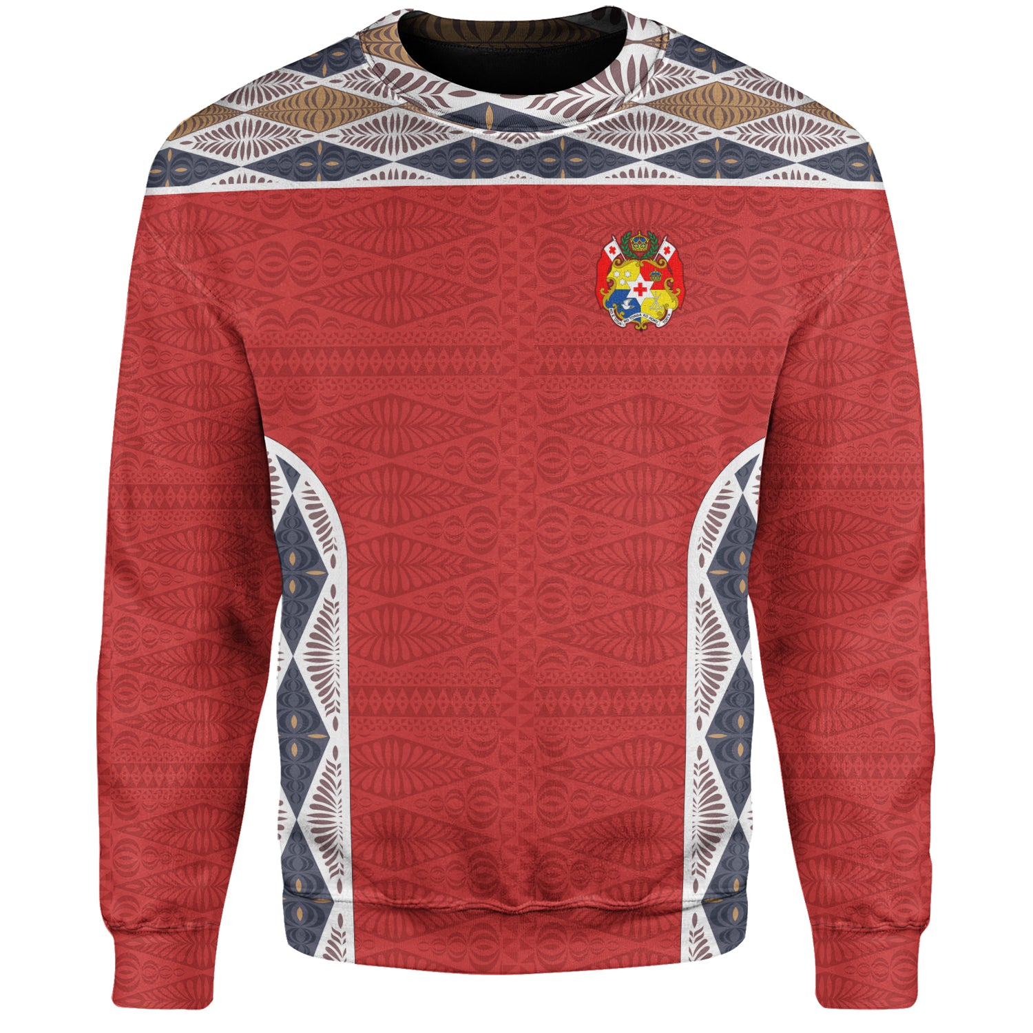 Tonga Off Shoulder Sweatshirt Tribal Pattern Coat Of Arms Of Tonga