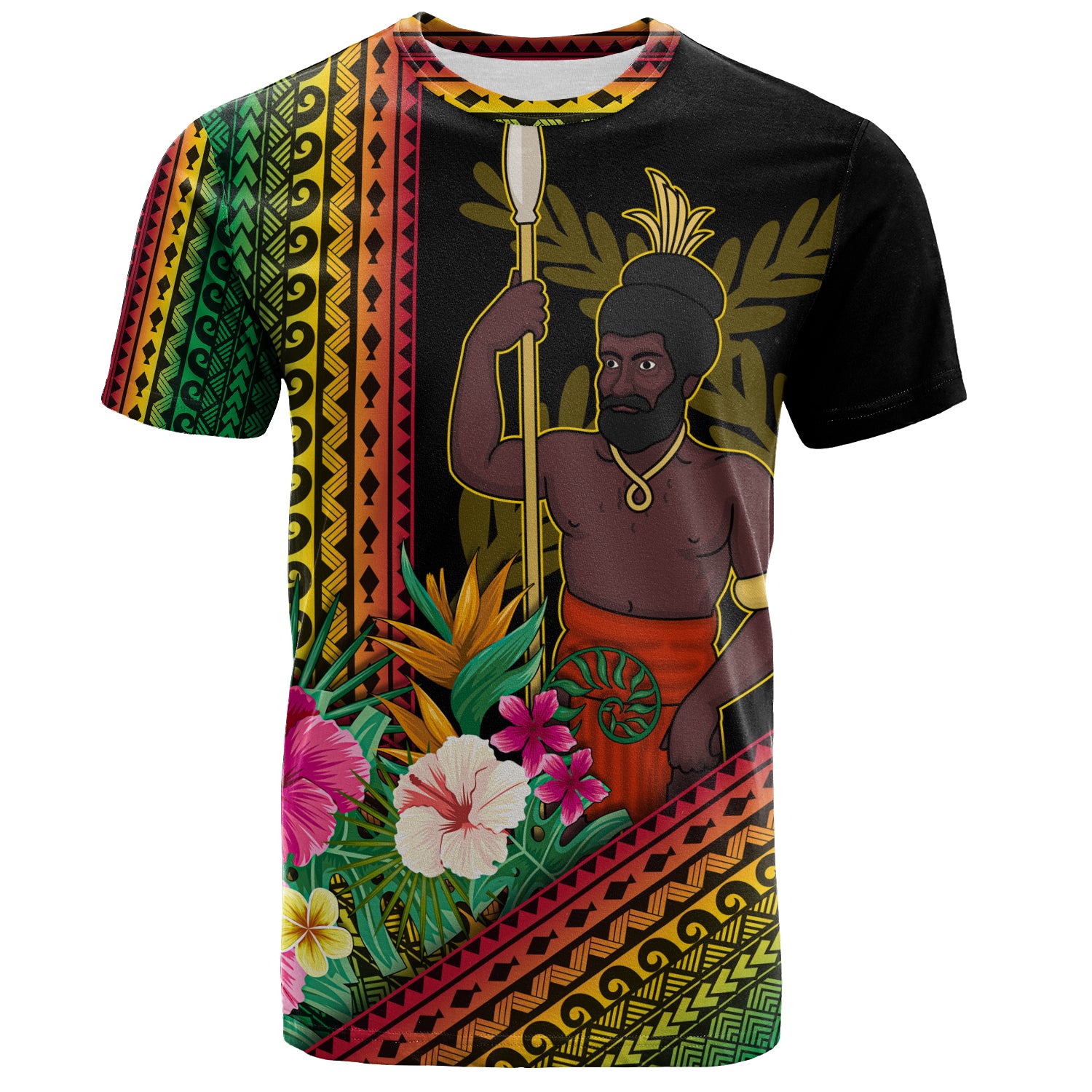 Vanuatu T-Shirt Polynesia Pattern With Tropical Flower