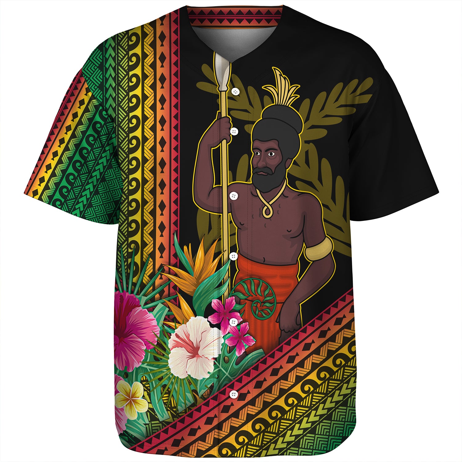 Vanuatu Baseball Shirt Polynesia Pattern With Tropical Flower
