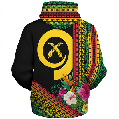 Vanuatu Sherpa Hoodie Polynesia Pattern With Tropical Flower