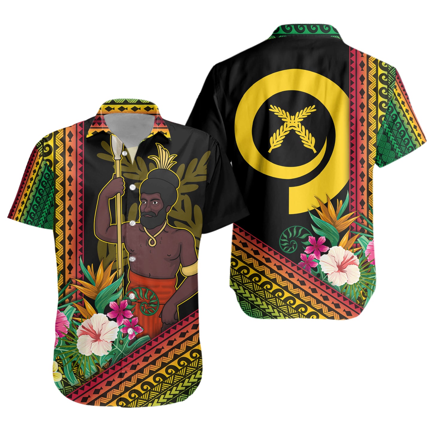Vanuatu Short Sleeve Shirt Polynesia Pattern With Tropical Flower